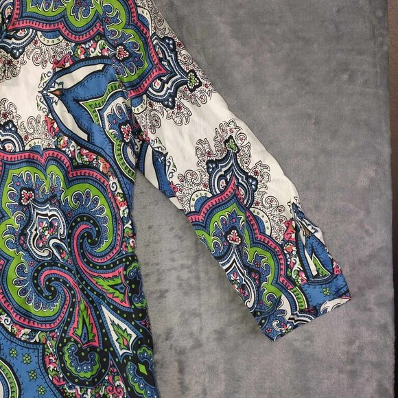 Talbots Womens 4P Multicolor Abstract Silk Long Sleeve Blouse Vibrant Funky - Picture 5 of 8